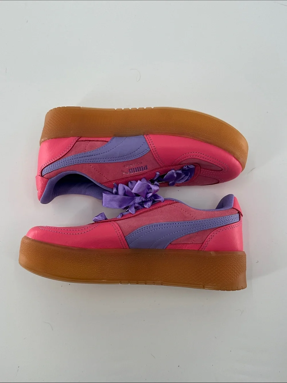 Puma Pink and Purple Ribbon-Lace Sneakers